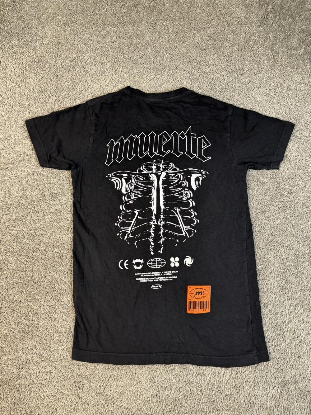 FASHION NOVA MEN Shirt Mens S Black Muerte Rib Cage Graphic Crew Neck Cotton